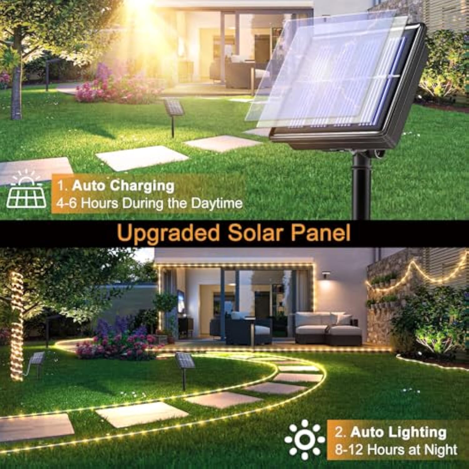 Solar Rope Lights Outdoor Waterproof, 33Ft 135Led Solar String Lights For Outside 8 Modes, Flexible Solar Powered Christmas Light For Pool Trampoline Garden Patio Tree Party Decorations, Warm White