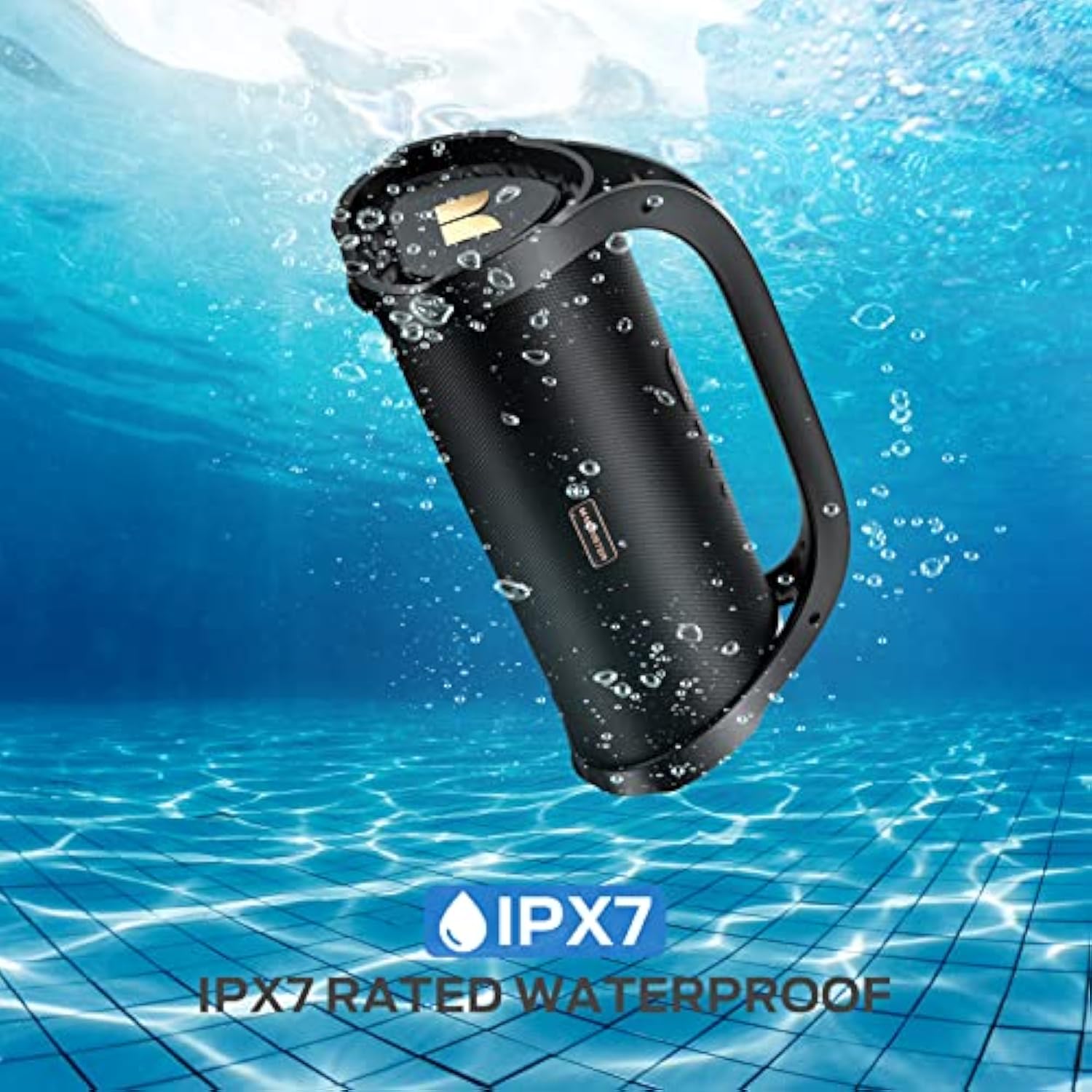 Monster Adventurer Max Portable Bluetooth Speaker, IPX7 Waterproof Wireless Speaker with Double Subwoofer Rich Bass, 100W Stereo Loud Sound with 24H Playtime for Outdoor Pool Beach, Gold