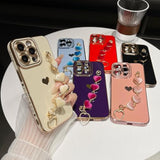 For Iphone 15 Pro Max Case,Cute Plating Love Heart Wrist Strap Chain Bracelet Phone Case (Black)
