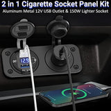 Cigarette Lighter Socket 12V Power Outlet, Aluminum 40W Dual Qc3.0 Usb Charger Socket With Led Voltmeter Switch,150W Dc Lighter Socket Waterproof 12V Plug Panel For Car Boat Rv Marine Golf Cart