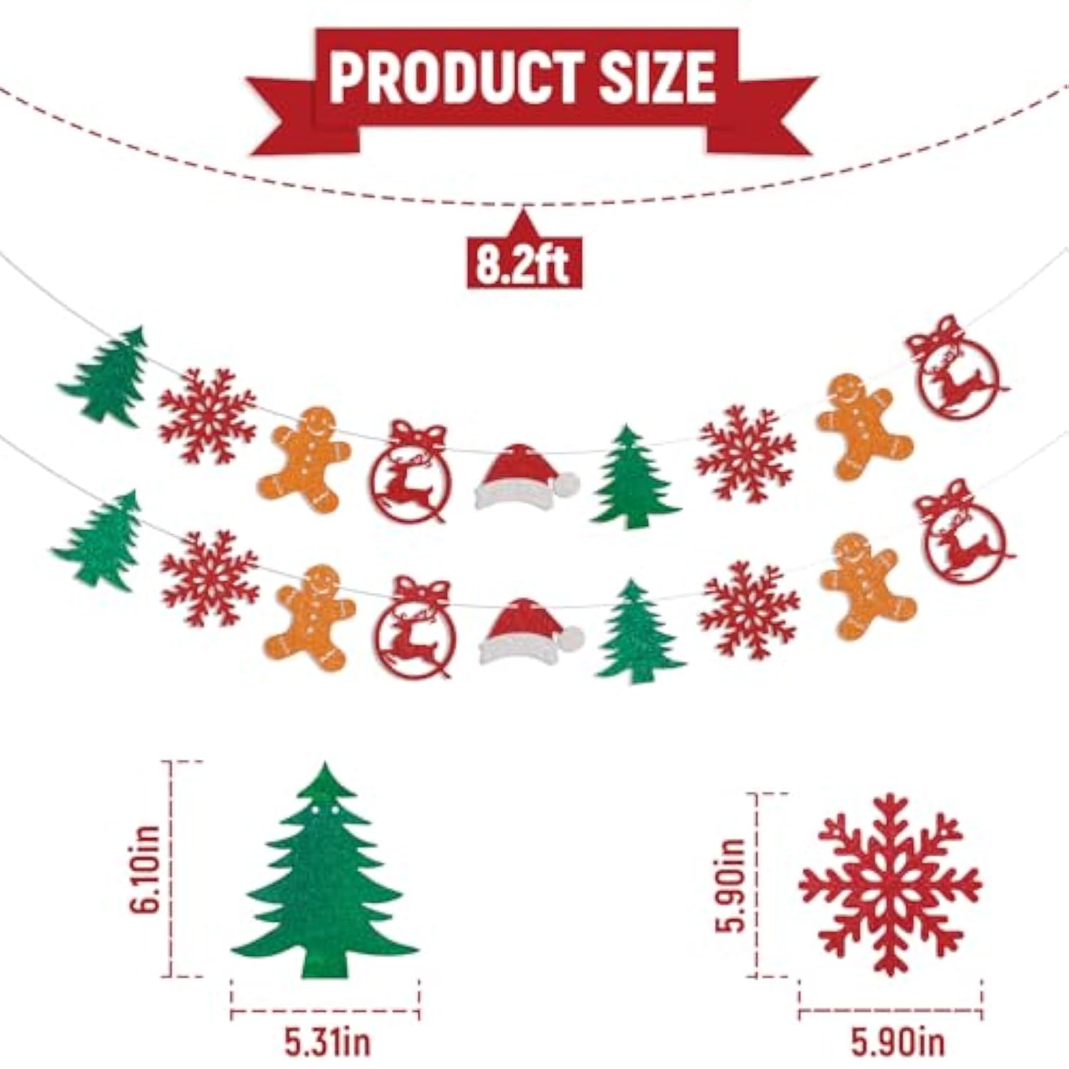 Christmas Tree Banner Garland with Hats Cookies and Snowflakes for Party Decor