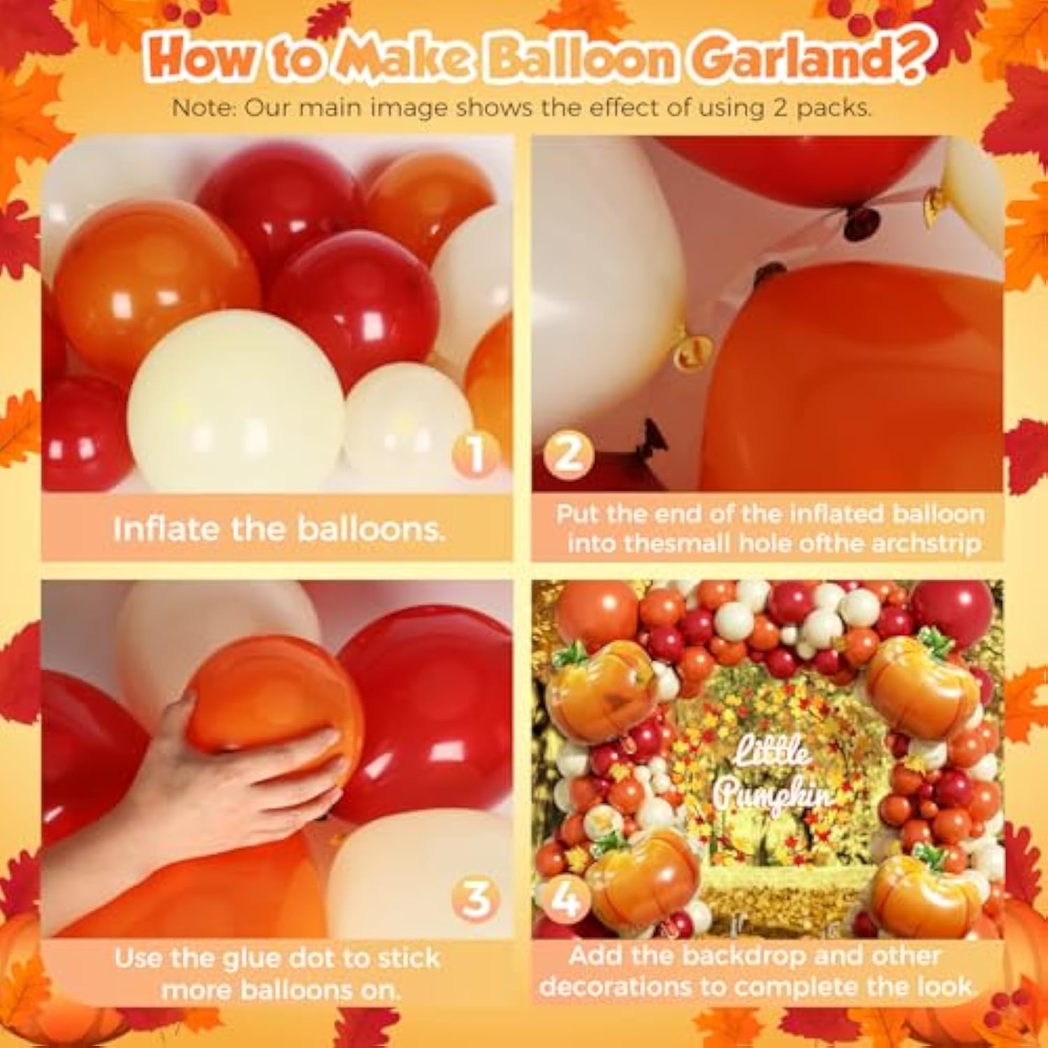 Fall Balloon Arch Kit: Orange, Burgundy, Yellow Balloons with Pumpkins