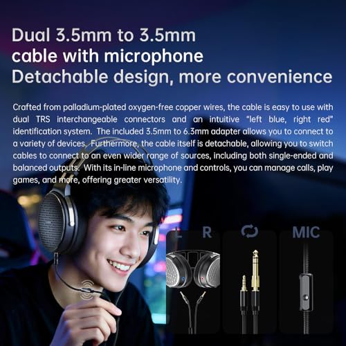 JT3 Over-Ear Open-Back Headphones, 50mm Dynamic Driver, PEK+PU Composite Diaphragm, Detachable 3.5mm Cable with Mic for Music & Gaming (Silver)