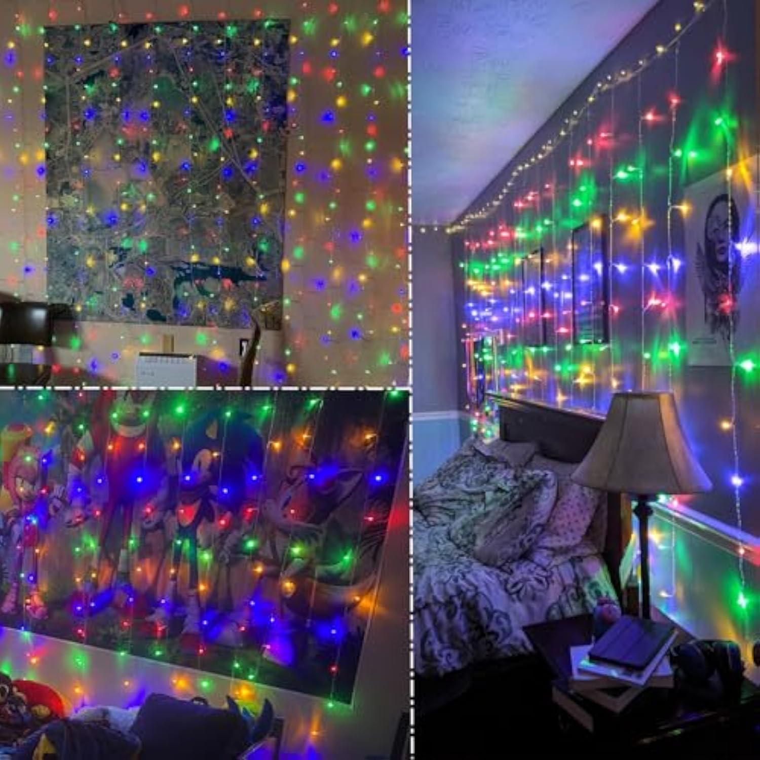 300 Led Curtain Lights, Remote Control Christmas Decorative Hanging String Lights, 8 Lighting Mode, Plug In For Indoor O