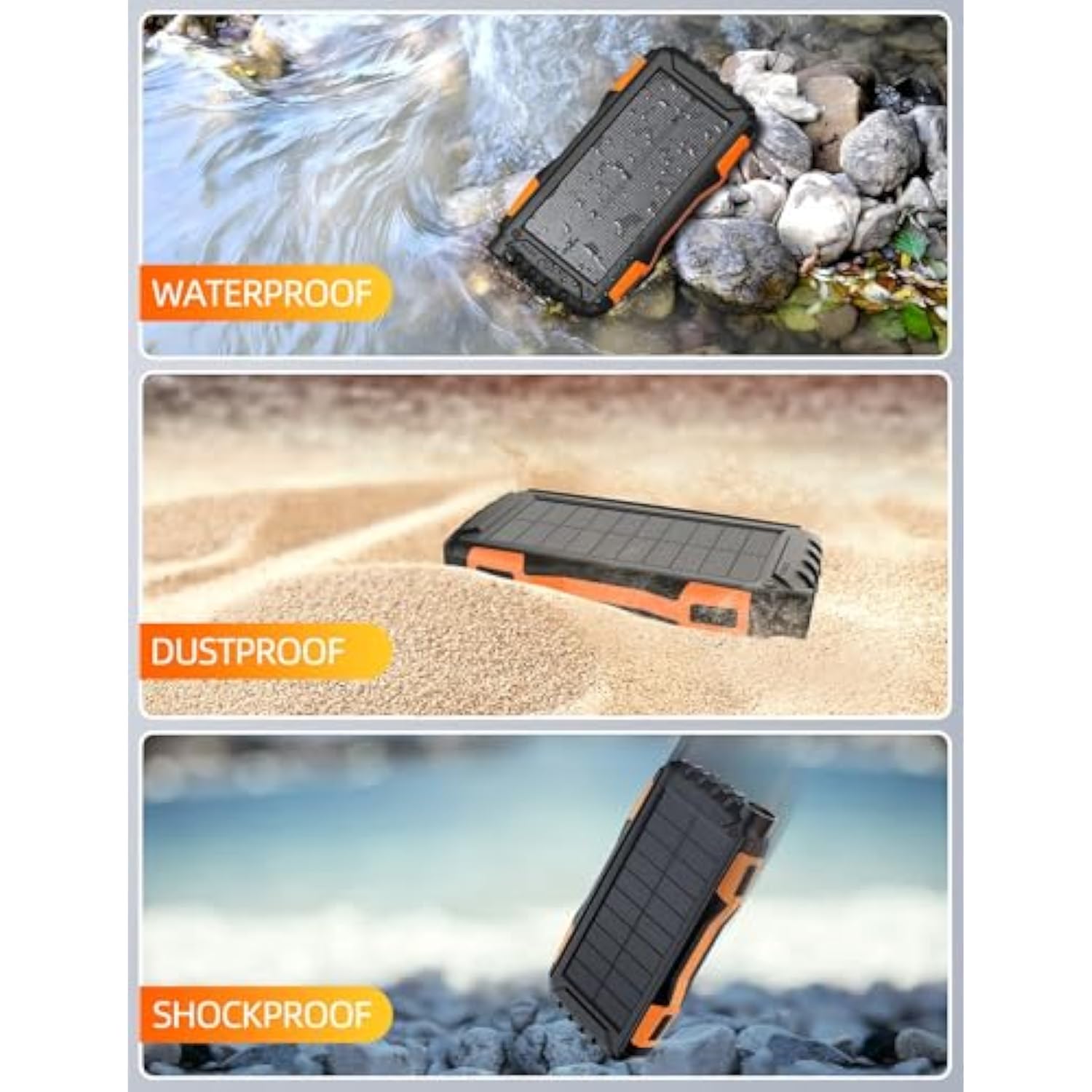 42800mAh Solar Power Bank, Portable Charger with QC 3.0, Flashlight, Orange
