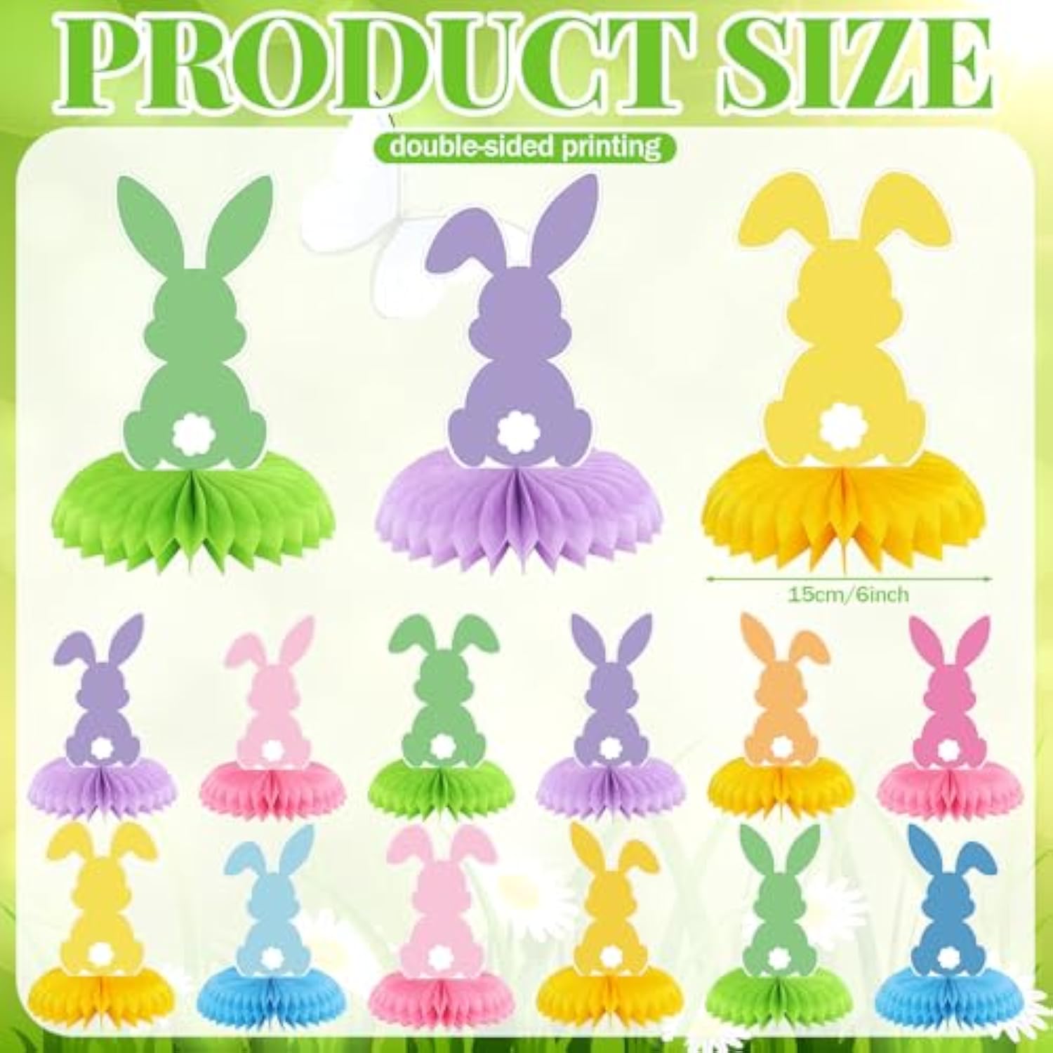 12 Pcs Easter Bunny Party Decoration Honeycomb Centerpieces Bunny Table Decor 3D Paper Honeycomb Table Topper For Easter Party Favor Decor