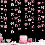Hot Pink Glitter Bow “Happy 10th Birthday” Banner & Garland Decor for Girls