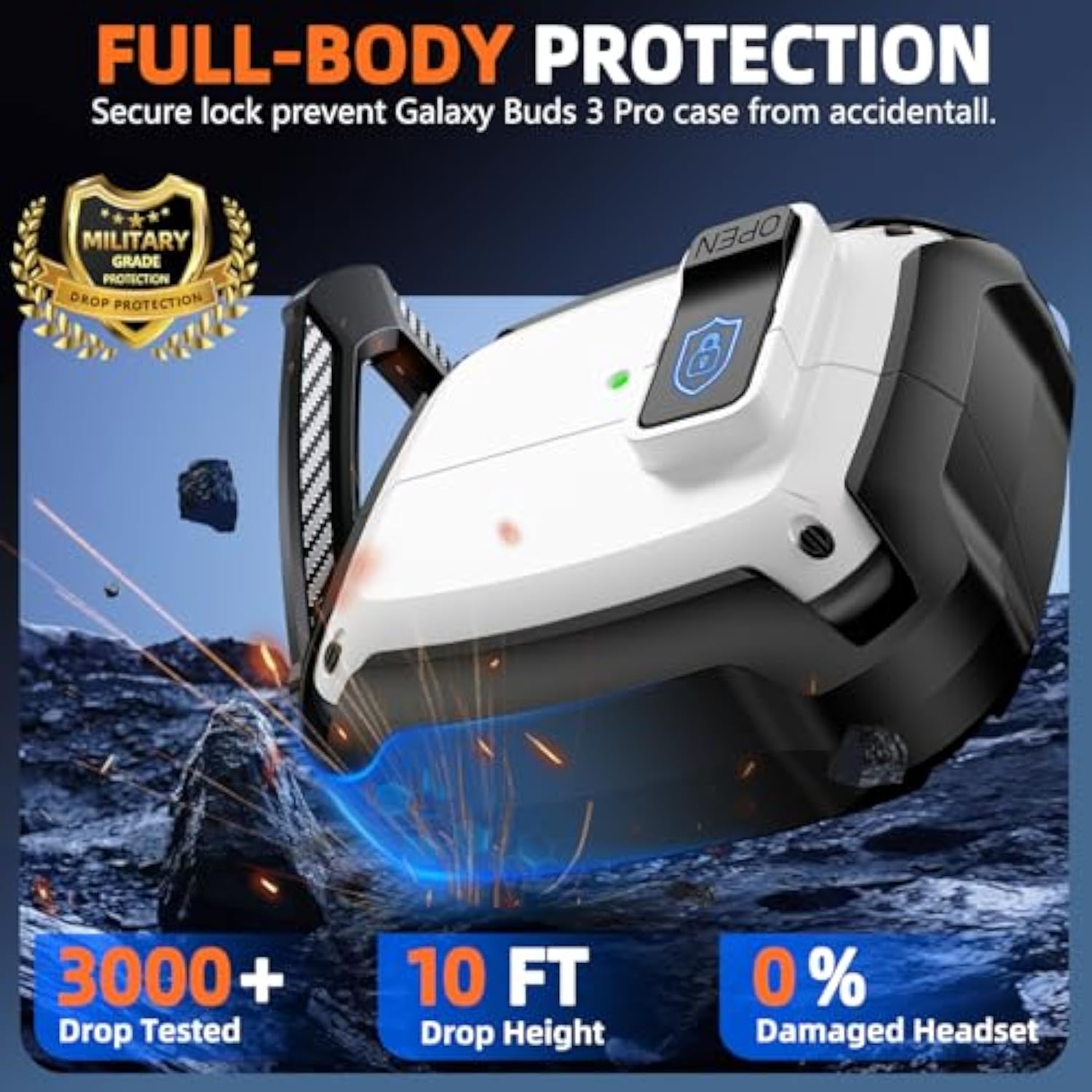 Lock Fit Designed For Samsung Galaxy Buds3 Fe (2025) / Buds3 Pro (2024) / Buds 3 Case (2024),With Cleaning Kit Full Body Shockproof Carbon Fiber Protection Design