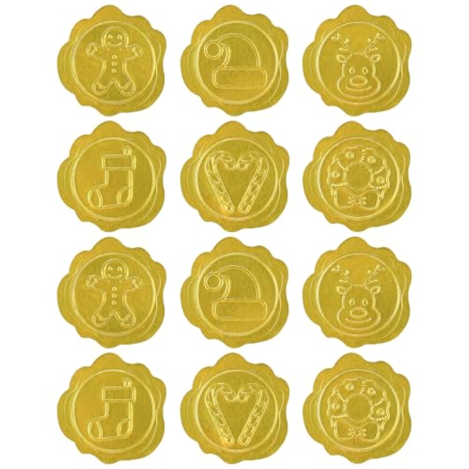 360Pcs Embossed Christmas Envelope Seals Stickers, Christmas Gingerbread Man Hat Deer Stocking Wreath Gold Foil Stickers For Christmas Envelopes Gift Card Present Packaging Party Supplies