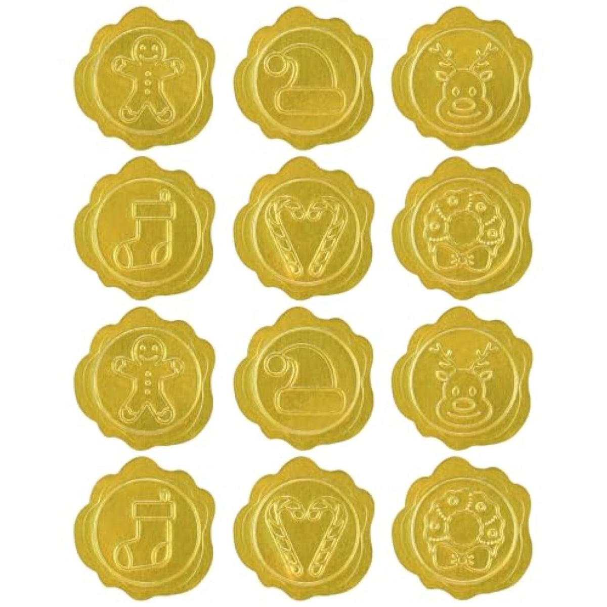 360Pcs Embossed Christmas Envelope Seals Stickers, Christmas Gingerbread Man Hat Deer Stocking Wreath Gold Foil Stickers For Christmas Envelopes Gift Card Present Packaging Party Supplies