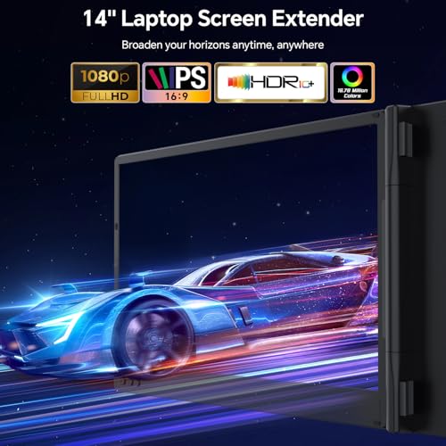 Laptop Screen Extender, 14'' Fhd 1080P Ips Portable Monitor For Laptop, Triple Screen Extender Monitor Plug-Play For Mac/Windows/Chrome, Fit 13-17.3 Laptops