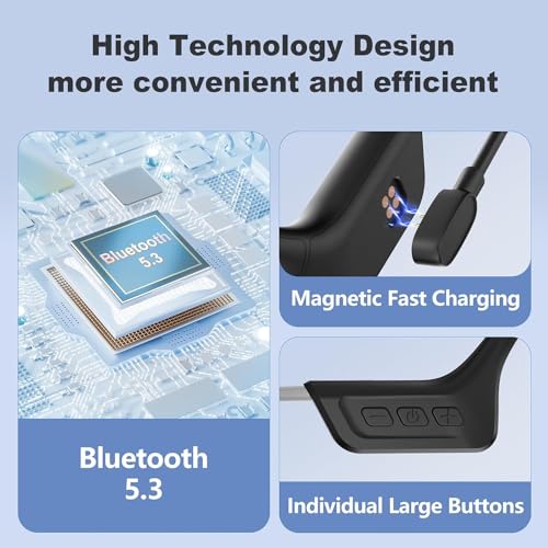 Bone Conduction Headphones, Open Ear Bluetooth 5.3 Headphones, Bone Conduction Earbuds with Mic, IPX7 Waterproof Sports Earphones for Running,