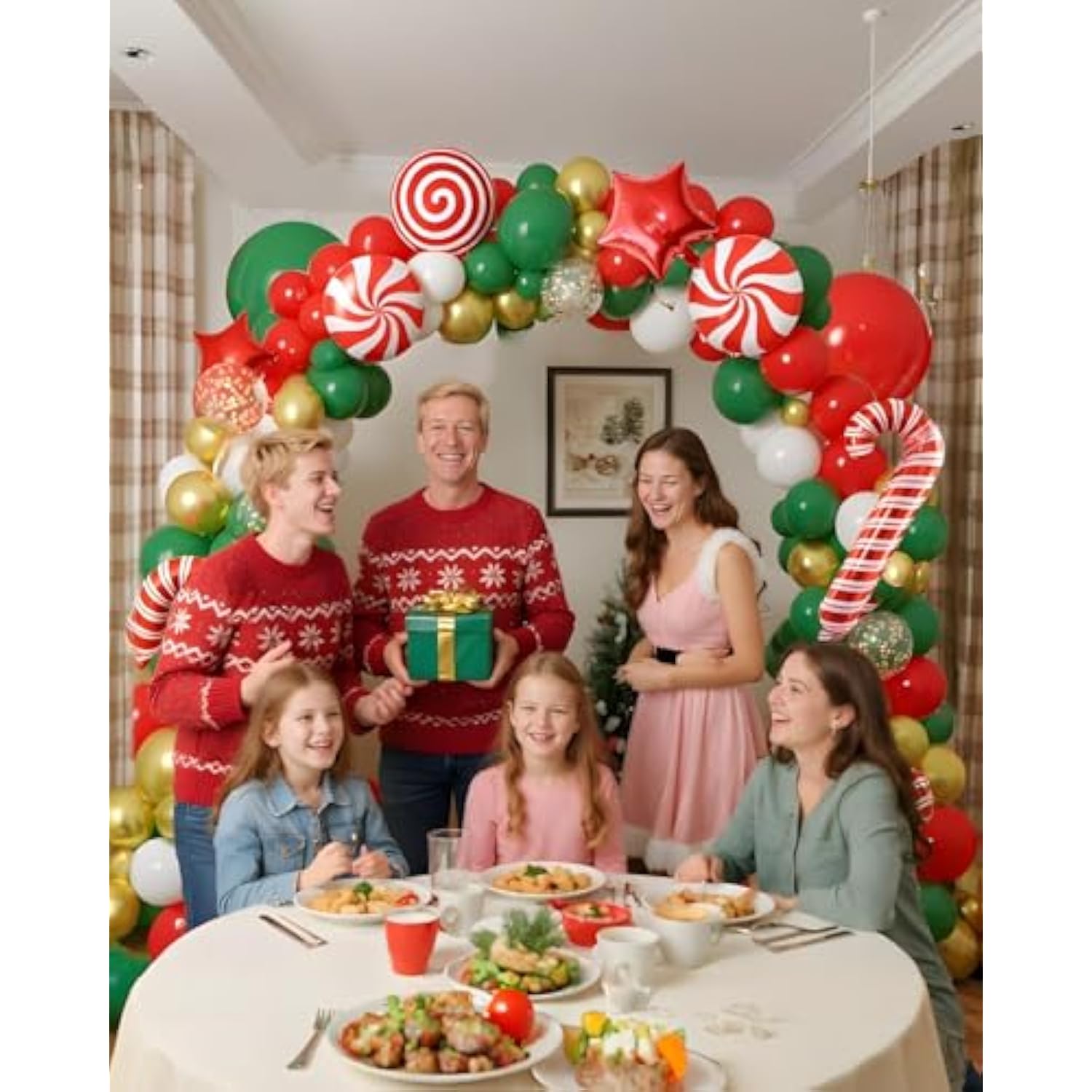 Christmas Balloons Garland Arch Kit, 133Pcs Red Green White Xmas Balloons Different Sizes 18 12 5 Inch With Candy,Cane,Star Foil Balloons For Christmas Party Decorations Indoor