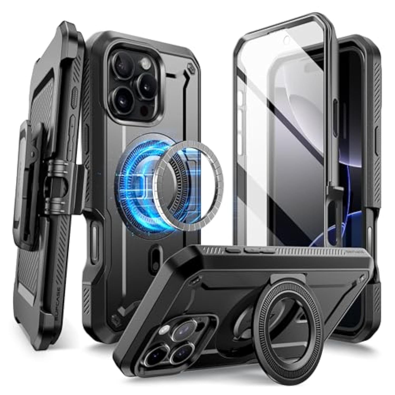 SUPCASE for iPhone 16 Pro Case with Stand (UBPro Mag), [Support MagSafe] [Built-in Screen Protector & Belt Clip] [Military-Grade Protection] Magnetic Phone Case for iPhone 16 Pro 6.3'' 2024, Black