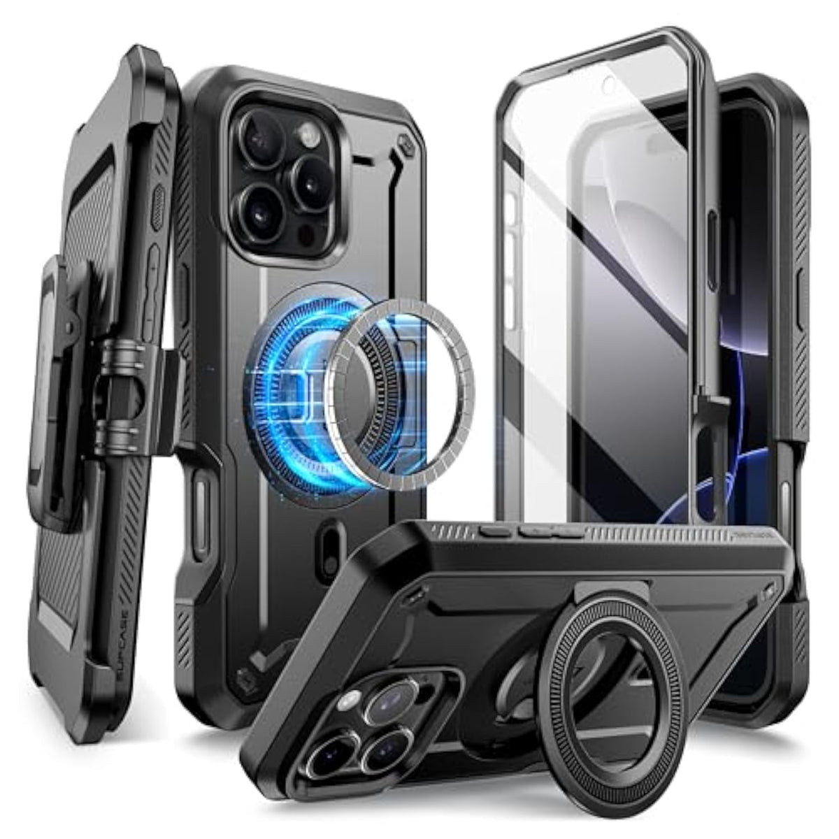 SUPCASE for iPhone 16 Pro Case with Stand (UBPro Mag), [Support MagSafe] [Built-in Screen Protector & Belt Clip] [Military-Grade Protection] Magnetic Phone Case for iPhone 16 Pro 6.3'' 2024, Black