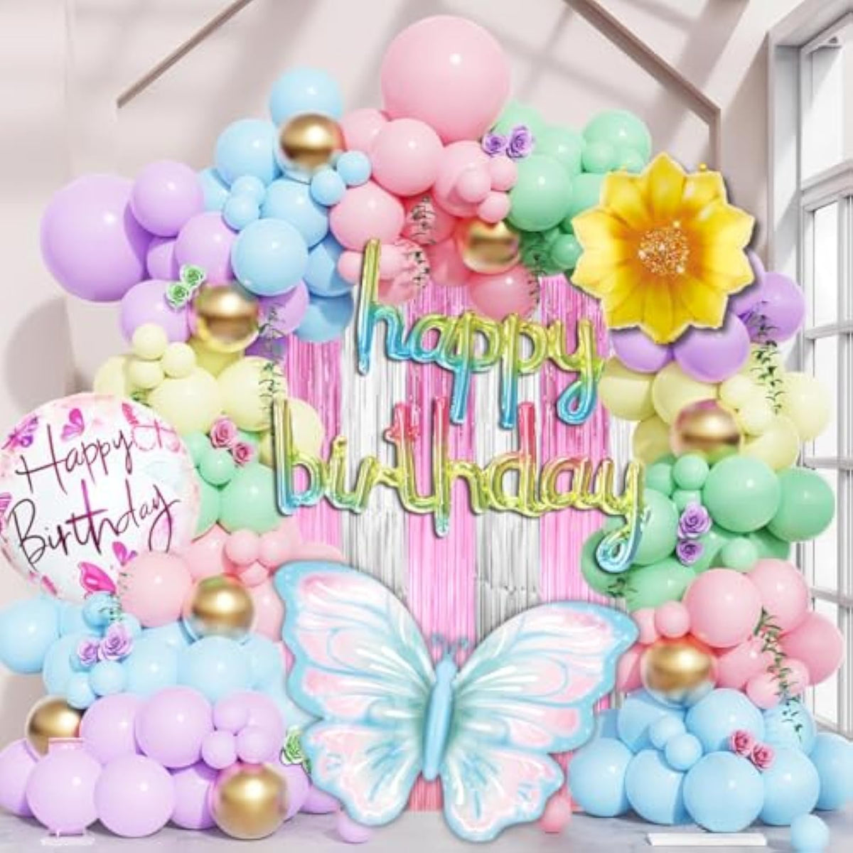 Balloon Garland, Birthday Balloon Arch, Butterfly Balloons, 72-Piece Colorful Set With Butterfly, Flower & Happy Birthday, Elegant Spring Party Decorations