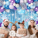 167Pcs Frozen Balloons Arch Garland Kit, Froozen Birthday Party Decorations Supplies Fringe Curtain Blue Purple Snowflake Balloon For Winter Wonderland Princess Girl Decor