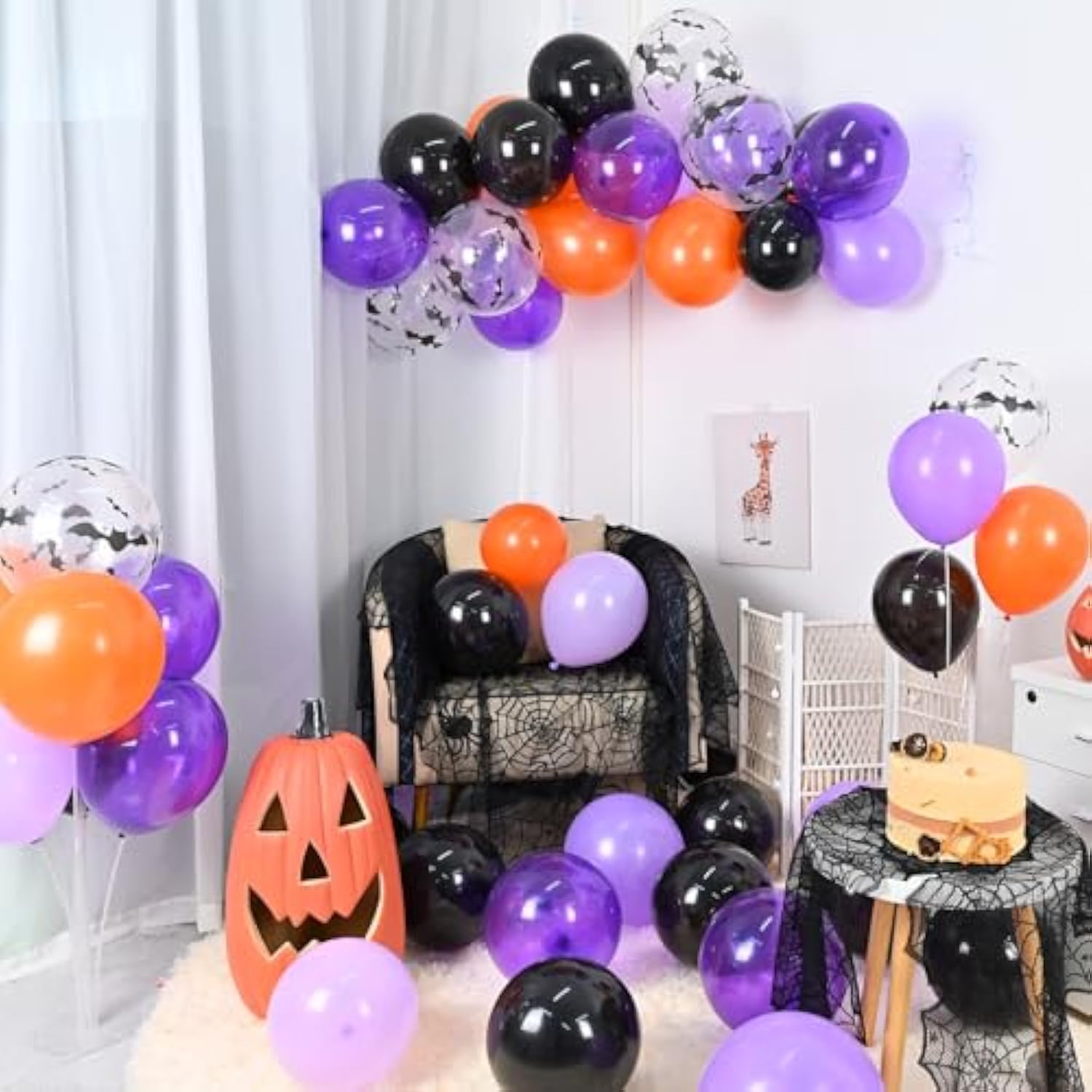60pcs Halloween Balloons 12 Inch Purple Orange Black Bat Print Latex Party Decor