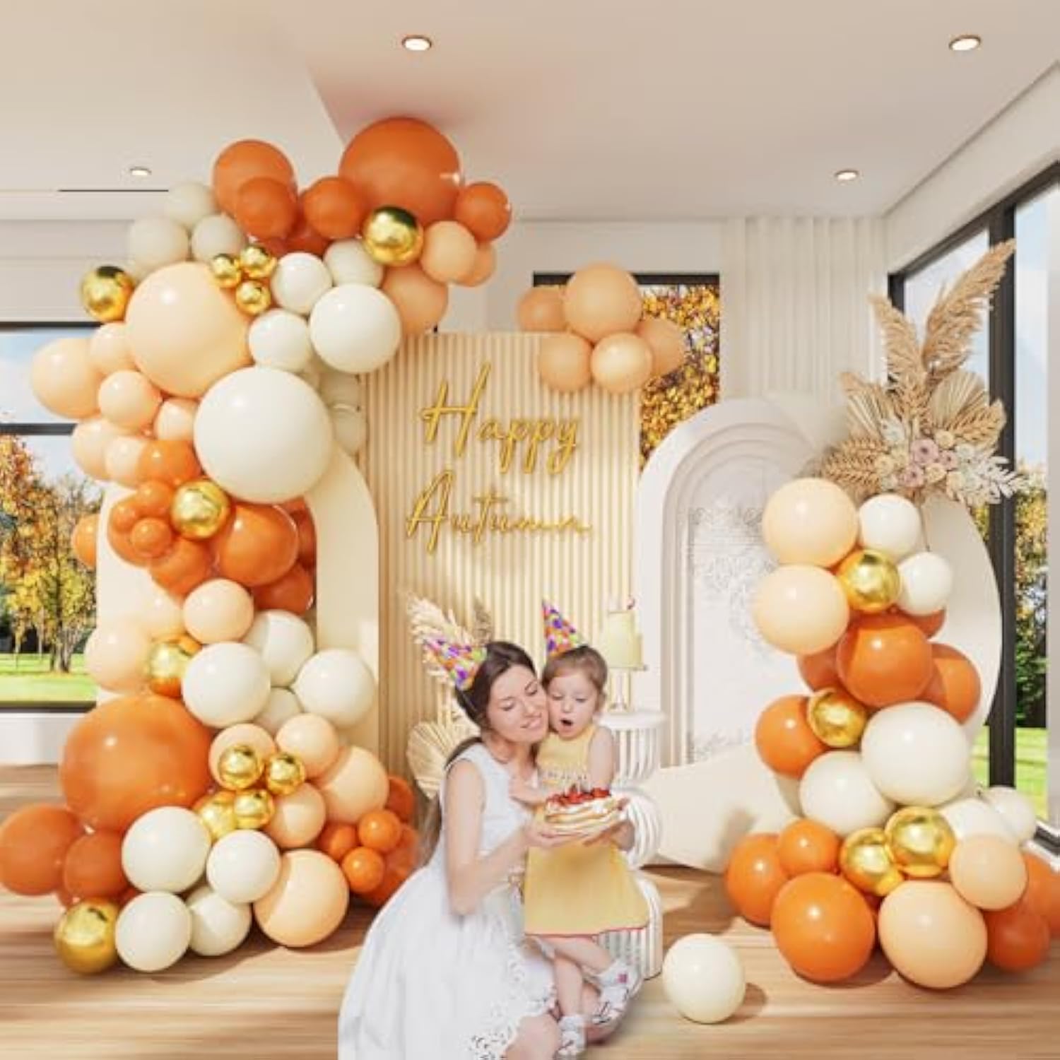 Fall Balloon Arch Kit Ivory White Gold Orange for Birthday Thanksgiving Baby Shower