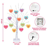 [Timer] Valentines Day Decoration 24 Inch Valentines Decor Tree Light With 12 Heart Ornaments, Usb/Battery Operated Valentines Day Decor Lighted Tree, Valentines Day Decorations For Home Table Bedroom
