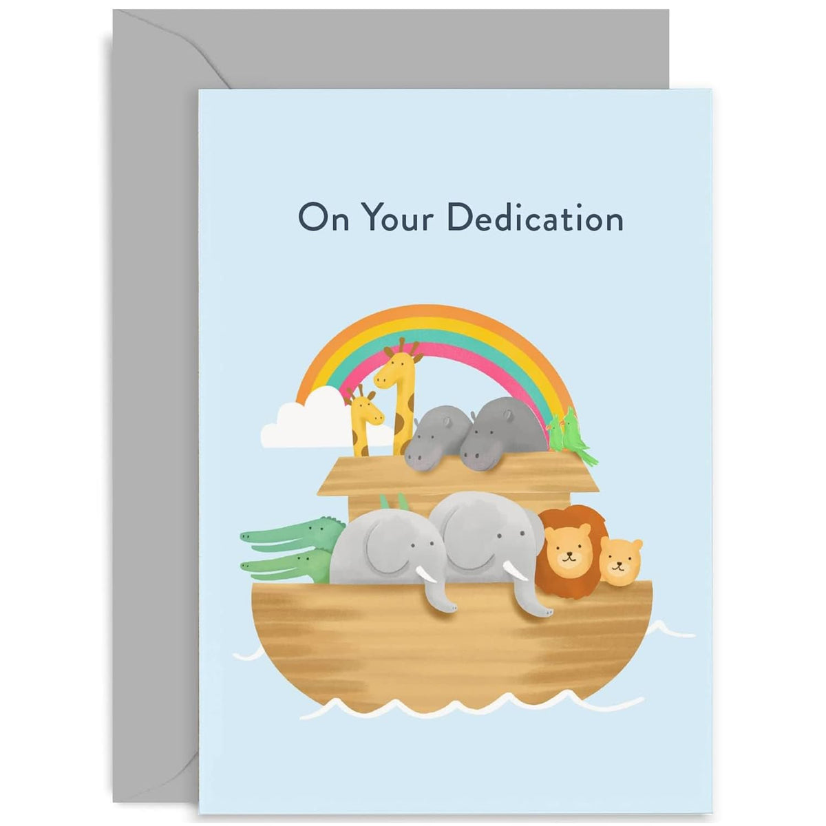 Old English Co. Dedication Card For Boy Or Girl - Noah'S Ark Animal Dedication Card For Grandson Grandaughter - Church Dedication Day Card For Niece Or Nephew | Blank Inside With Envelope
