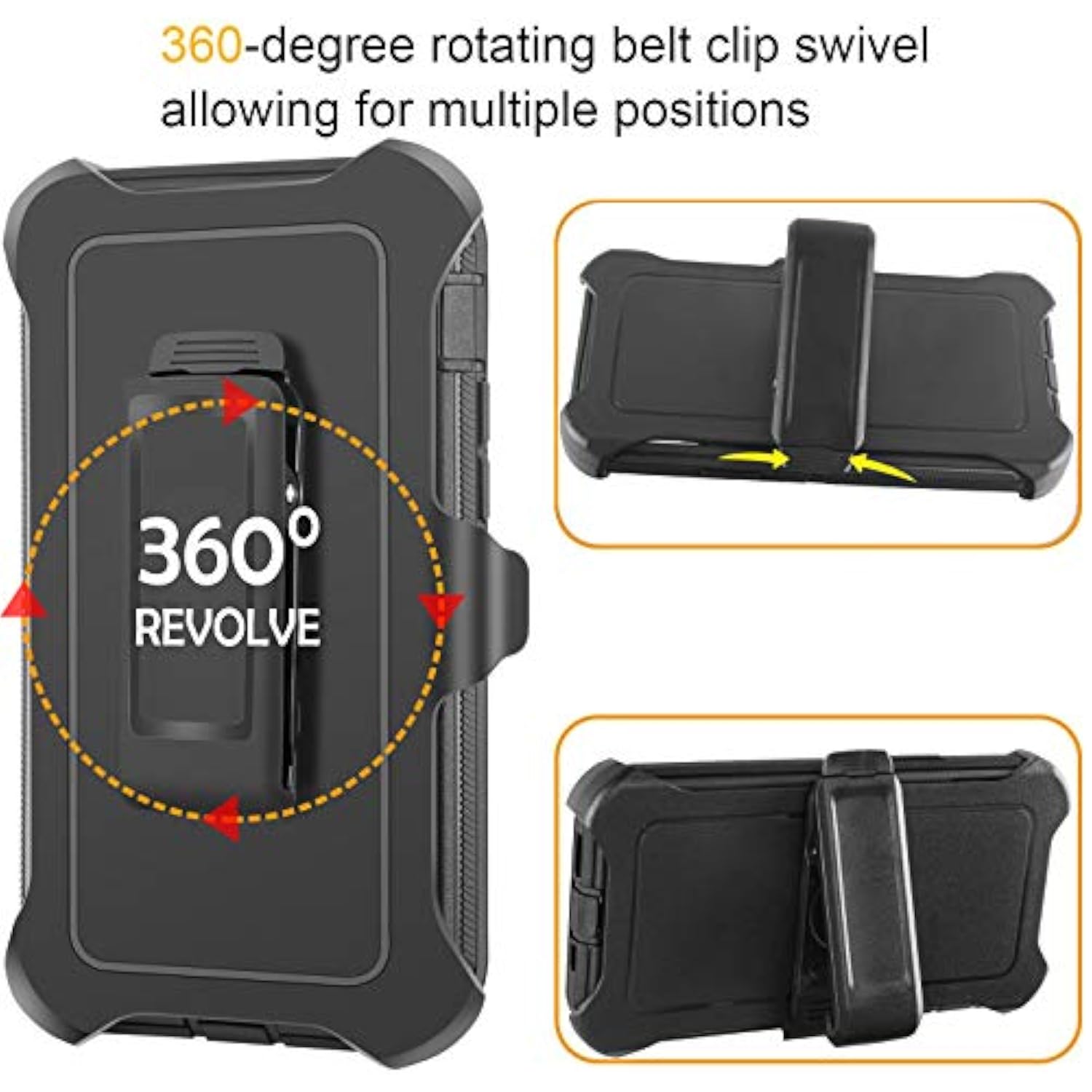 Case For Iphone 12 Pro Max Case 6.7" Belt-Clip Kickstand Holster With 2 Screen Protector,Full Body Rugged Heavy Duty Military Grade Shockproof/Drop Protection Cover (Black+Clip)