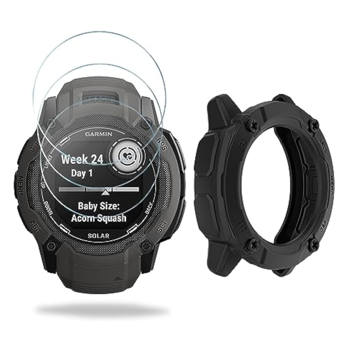 Watch Screen Protector Compatible For Garmin Instinct 2X Solar, Tempered Glass Film Anti Scratch High Definition Full Coverage And Soft Tpu Protective Case