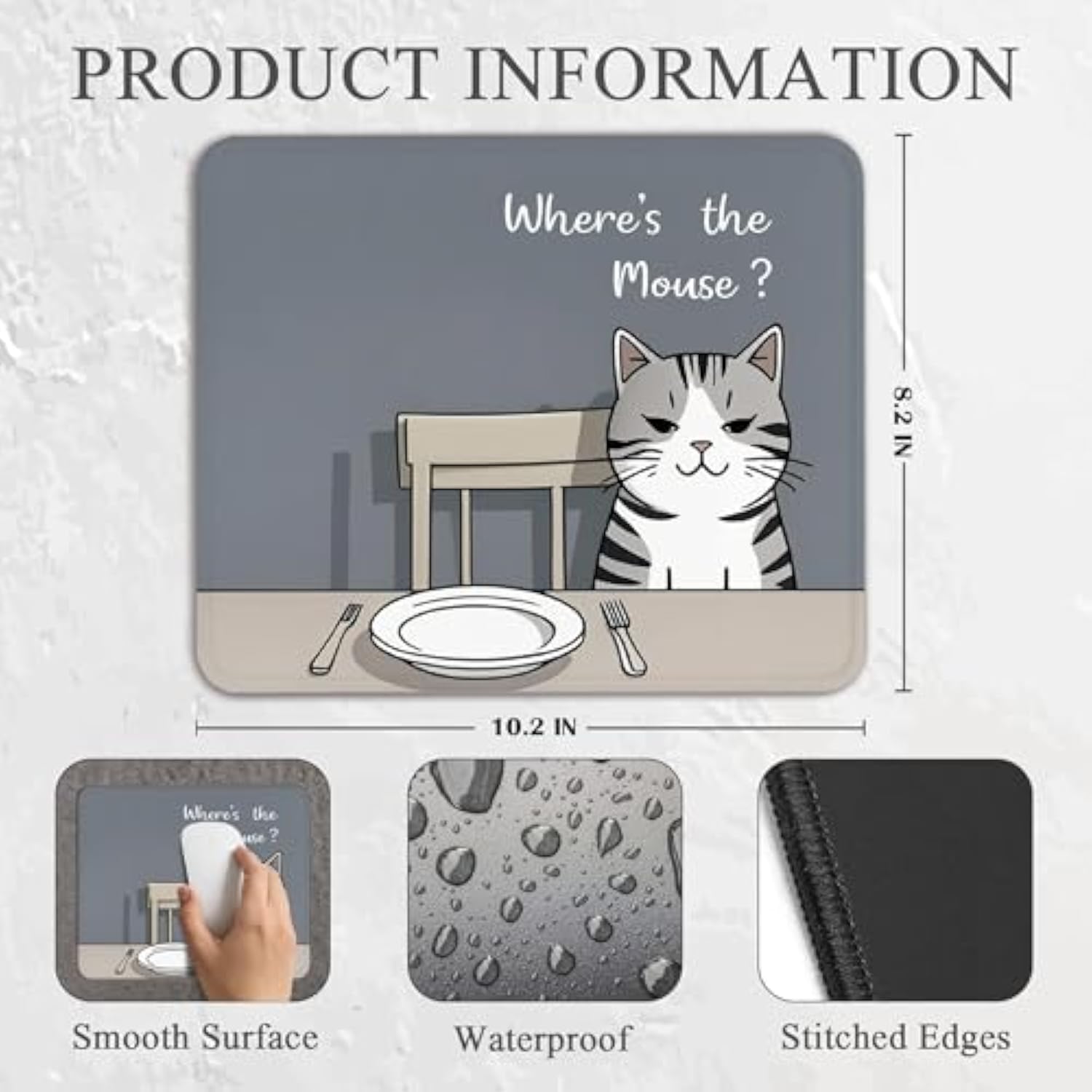 Cute Cat Mouse Pad - Cat Lovers Gifts For Home Office Desk Decor Accessories, Waterproof Non-Slip Rubber Base Funny Mousepad For Wireless Mouse 7.9X9.5 Inch