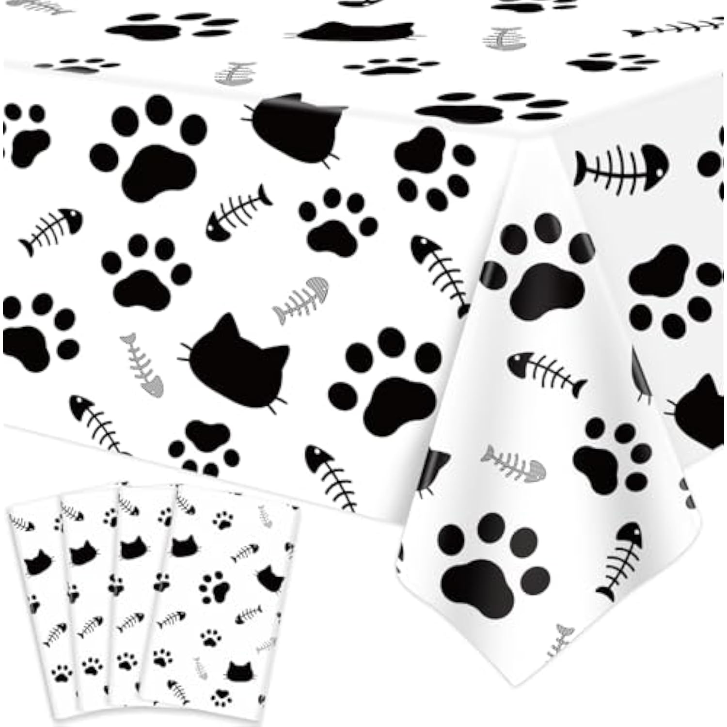4 Pack Cat Tablecloth Paw Print Tablecloth Cat Themed Table Cover Cats Dogs Plastic Tablecover Bone Sign Table Cloth Cat Party Supplies Cat Birthday Decorations Kitty Theme Birthday Decor 86 X 51 Inch