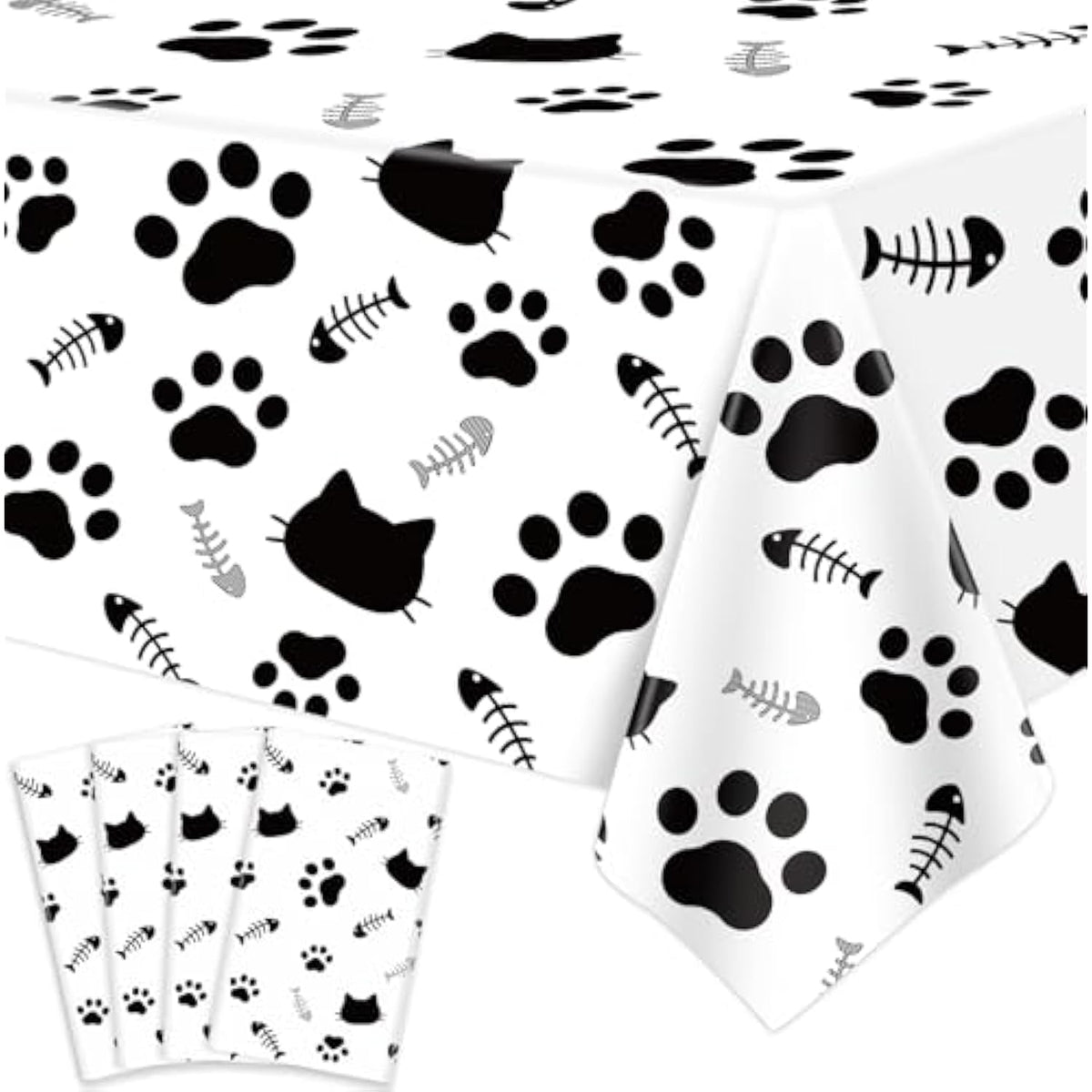 4 Pack Cat Tablecloth Paw Print Tablecloth Cat Themed Table Cover Cats Dogs Plastic Tablecover Bone Sign Table Cloth Cat Party Supplies Cat Birthday Decorations Kitty Theme Birthday Decor 86 X 51 Inch