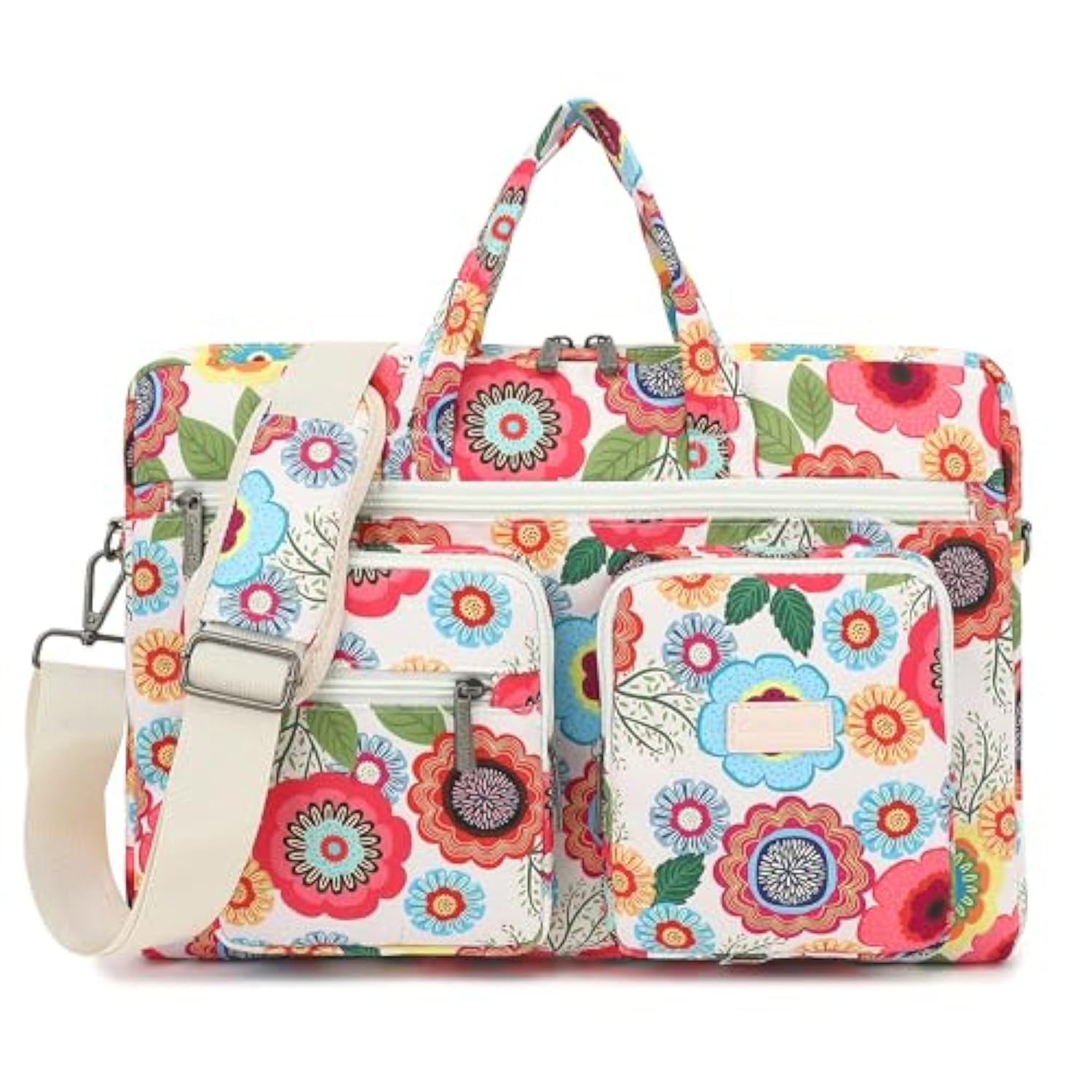 Muti-Pockets Laptop Sleeve Case Bag,Rebound Bubble Cushioned Laptop Shoulder Bag Fits Laptop 15.6 Inch-16 Inch (Red Flower)