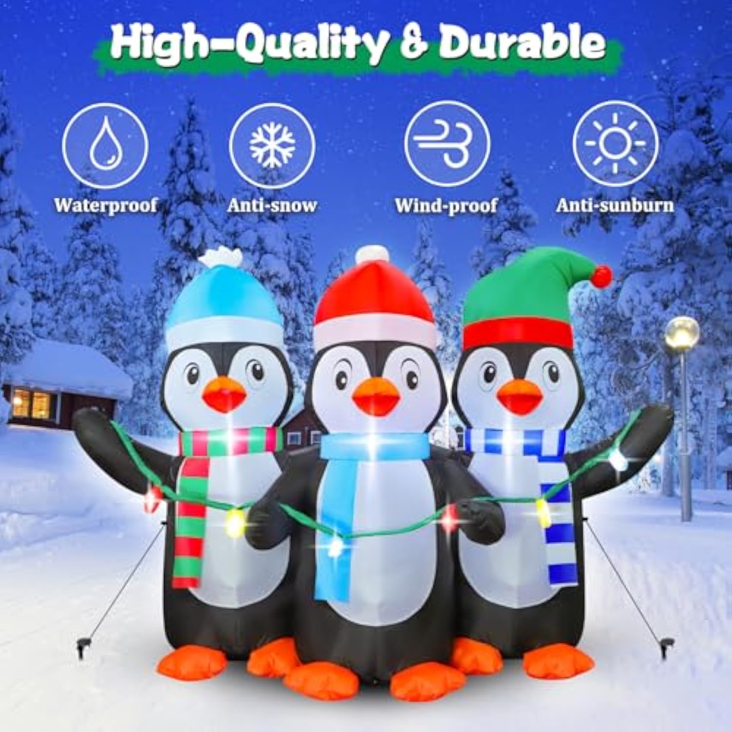 6 Ft Christmas Inflatable Penguin Decoration, Blow Up 3 Cute Penguins, Blowsup Decor, Built-In Bright Led Lights, Festiv