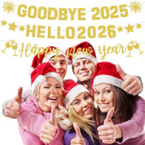 Gold Glitter Goodbye 2025 Hello 2026 Banner for New Year’s Eve Party Decor
