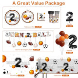 160 Pcs Born 2 Ball Birthday Decorations, All-In-One Tableware Set Includes Backdrop, Balloon, Candle, Tablecloth, For Ball Themed 2Nd Birthday Party Decorations, Serves 20