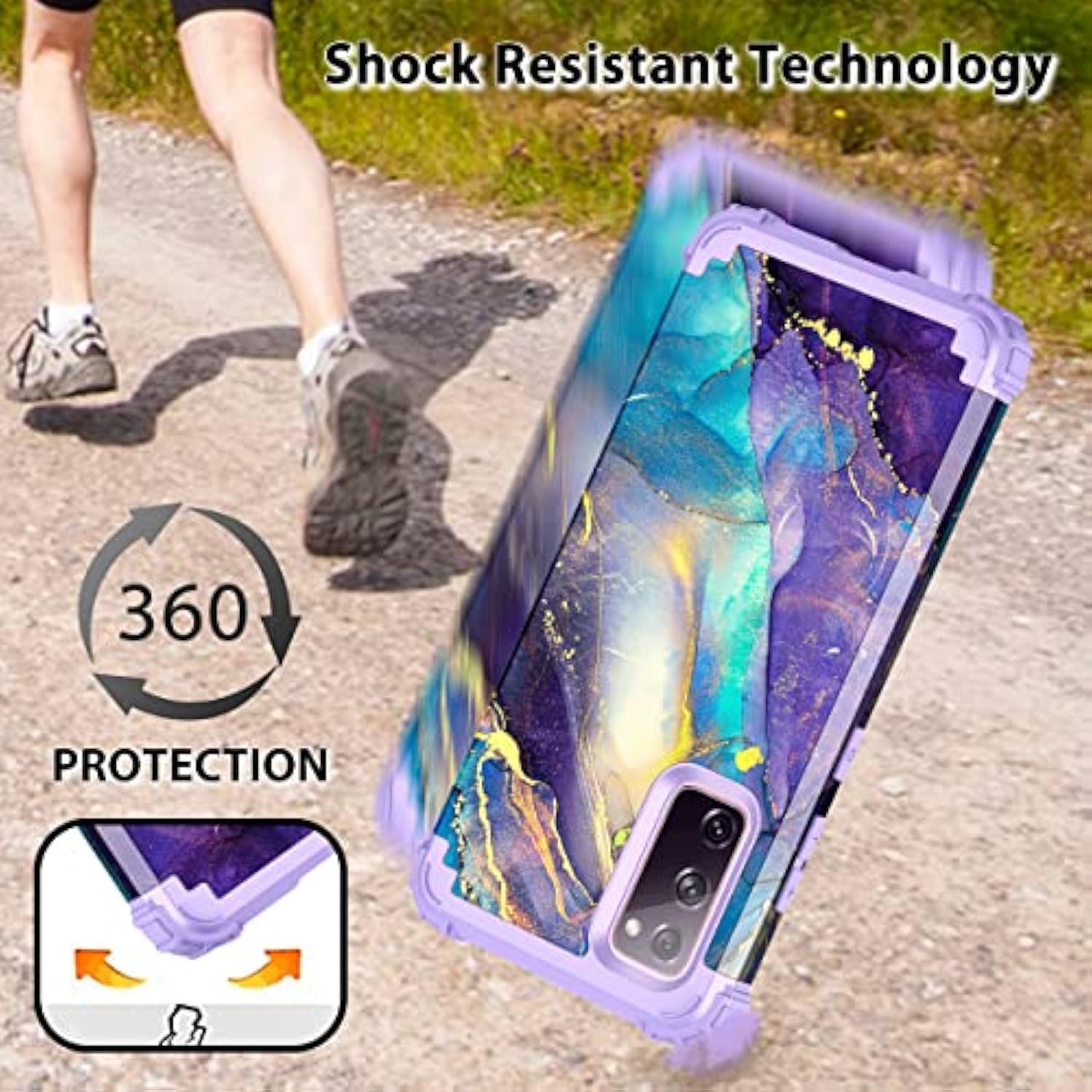 For Galaxy S20 Fe 5G Case,Three Layer Heavy Duty Shockproof Protection Hard Plastic Bumper +Soft Silicone Rubber Protective Case For Samsung Galaxy S20 Fe 5G,Purple