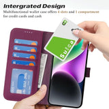 Genuine Leather Wallet Case for iPhone 14/13, 4 Card Slots, Rose Purple