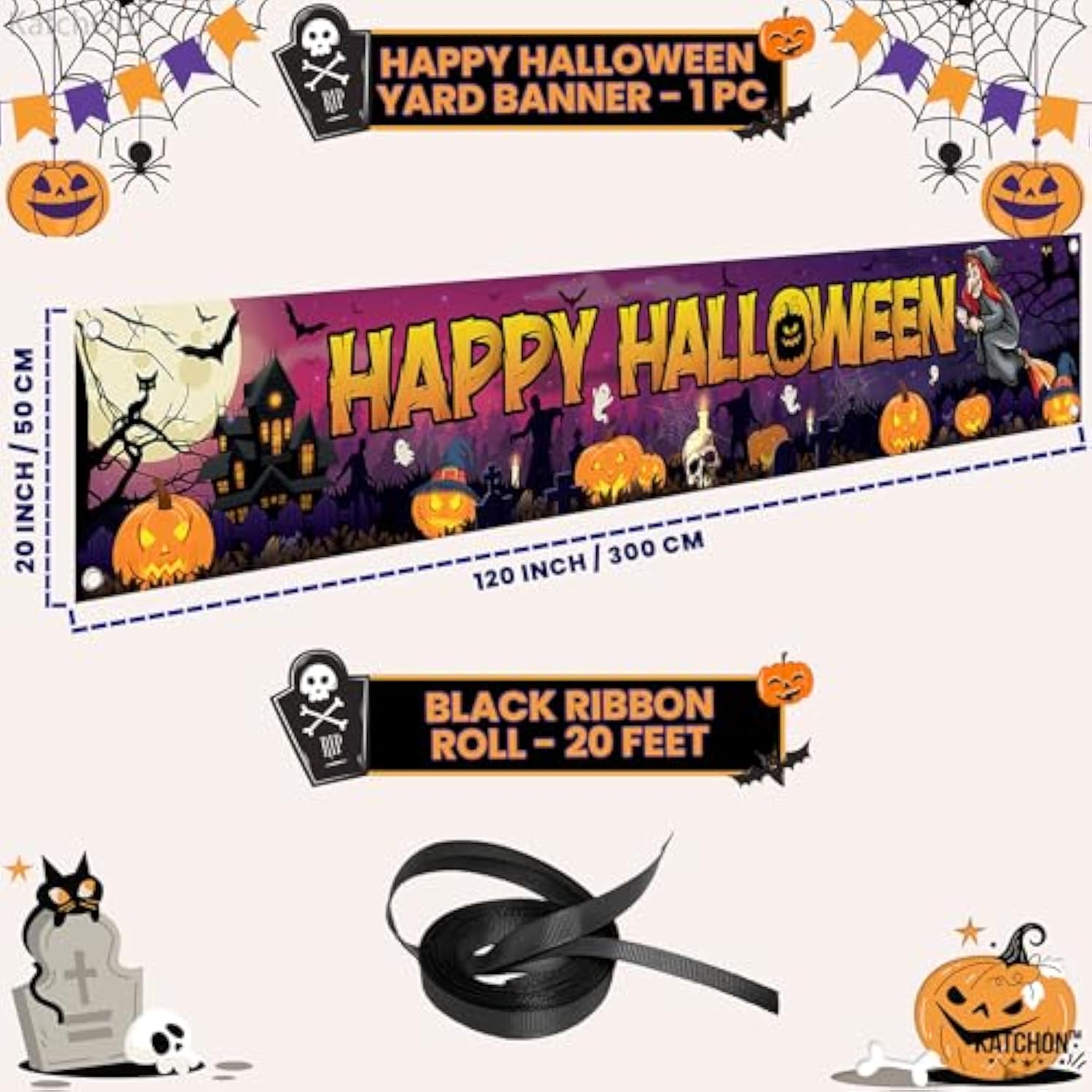 Extra Large Happy Halloween Banner 120x20 Inch Purple Outdoor Summerween Party Decor