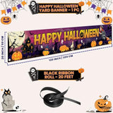 Extra Large Happy Halloween Banner 120x20 Inch Purple Outdoor Summerween Party Decor