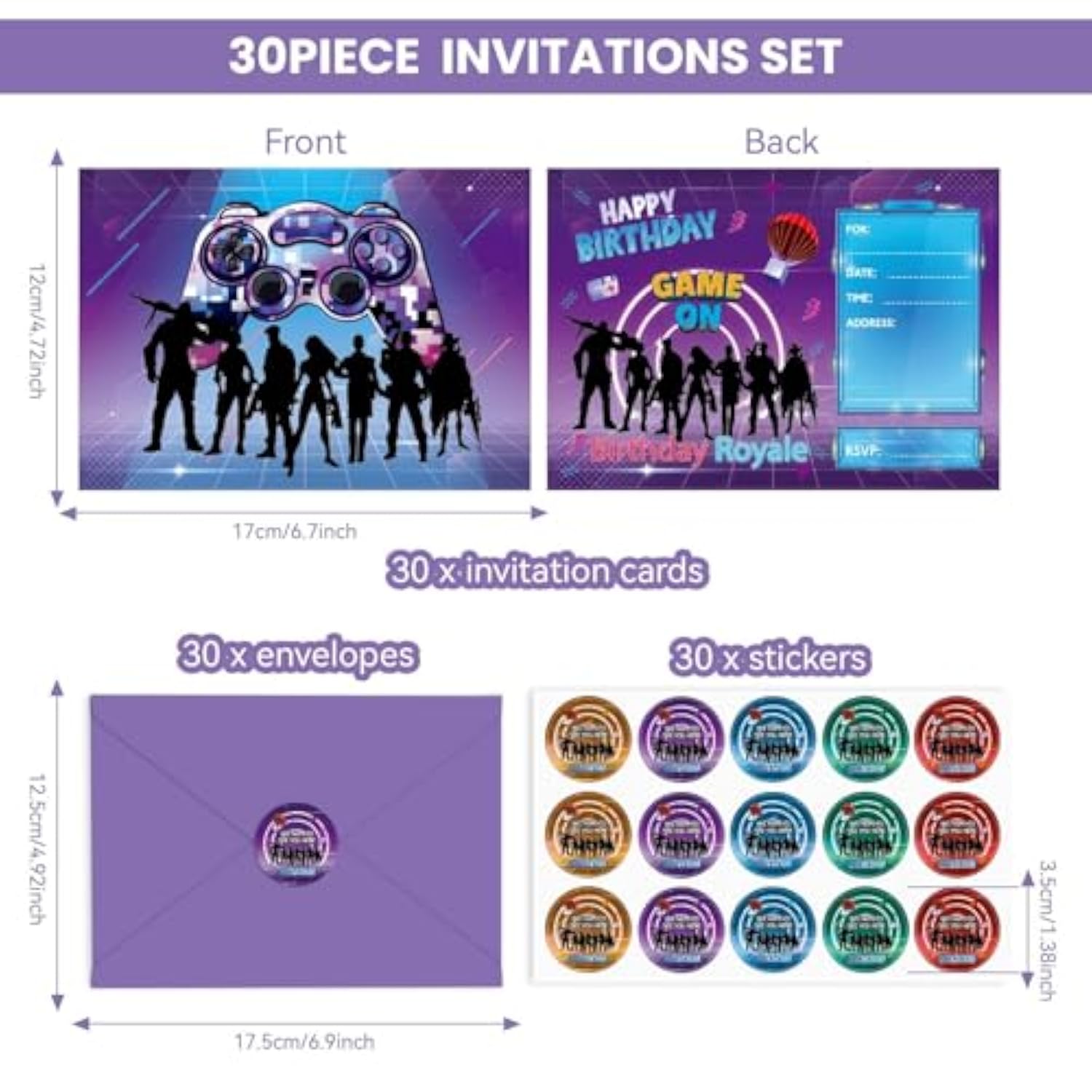 30 Pack Gaming Birthday Party Invitations Cards With Envelopes Game Party Supplies Fill In Birthday Invite Cards Stickers For Kids Boys Girls Video Game Lovers Birthday Party Decorations Favor