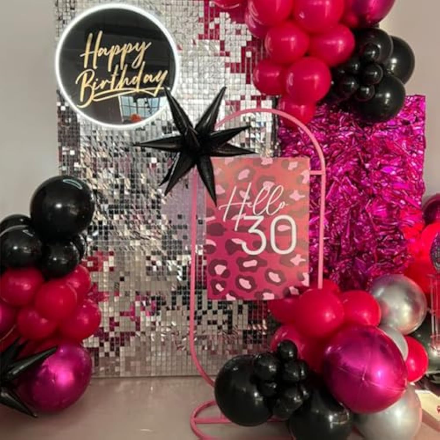 Hot Pink And Black Balloons, 30 Pcs 12 Inch Black Hot Pink And Silver Latex Balloons With Ribbons For Girls Birthday Engagement Anniversary Wedding Bridal Shower Party Graduation Decoration