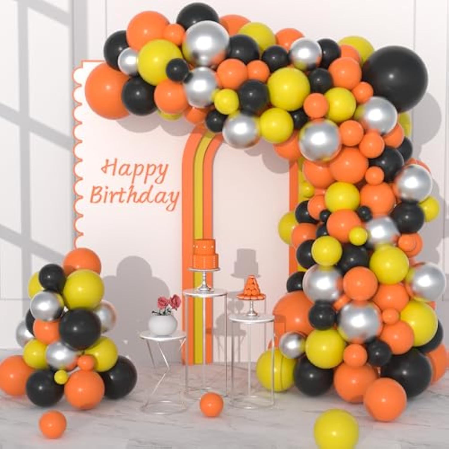Orange Black Yellow Silver Balloons Garland Arch Kit - 122Pcs Orange Y