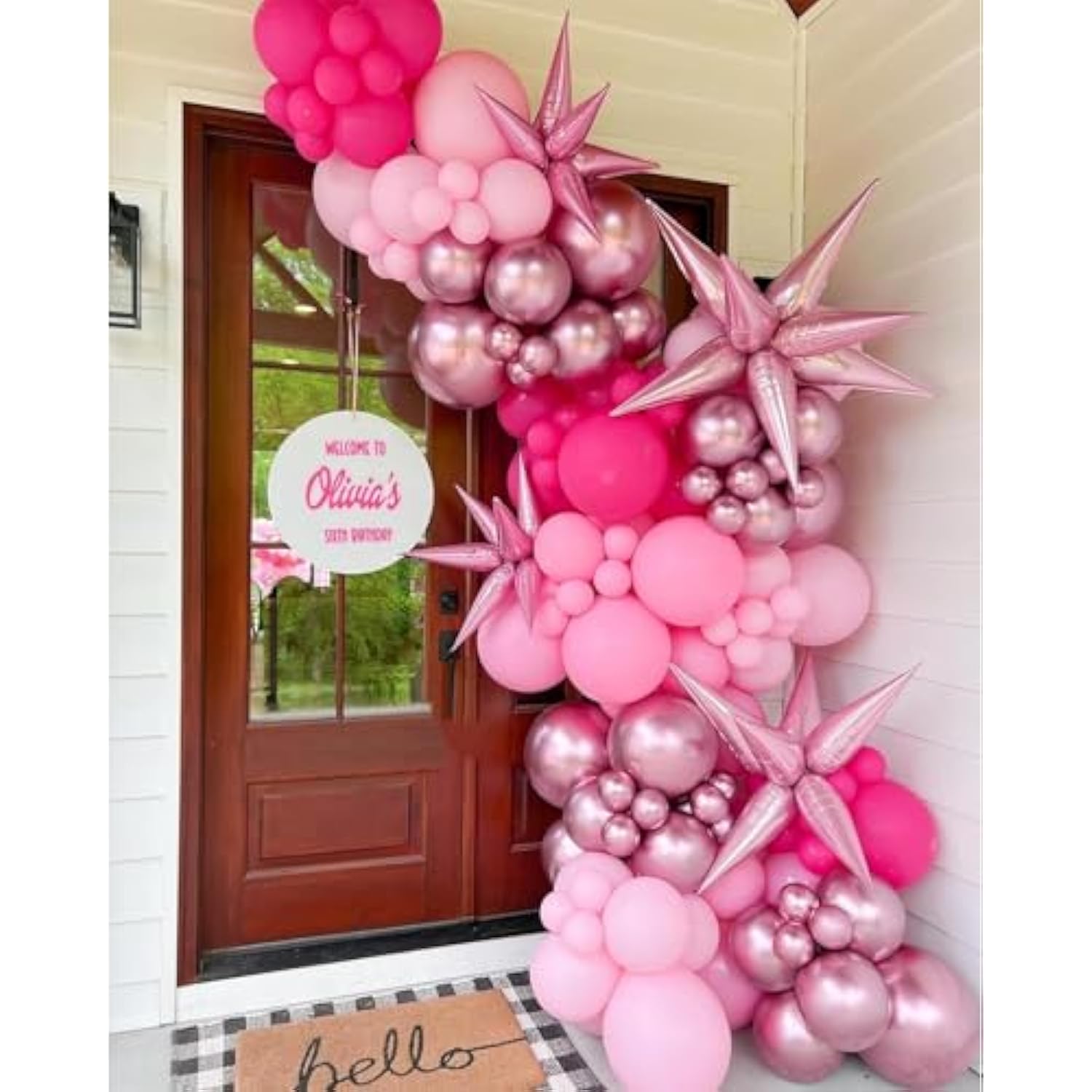Pink Balloon Garland Arch Kit With Star Foil Balloons, Metallic Pink Matt Pink Hot Pink Pastel Pink Balloons Arch Kit For Girls Women Birthday Wedding Baby Shower Princess Theme Party Decorations