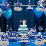9 Pcs Retirement Party Decorations, Blue Silver Retirement Table Honeycomb Centerpieces, Retire Centerpieces for Tables Topper for Men, Women Happy Retire Decorations Party Supplies.