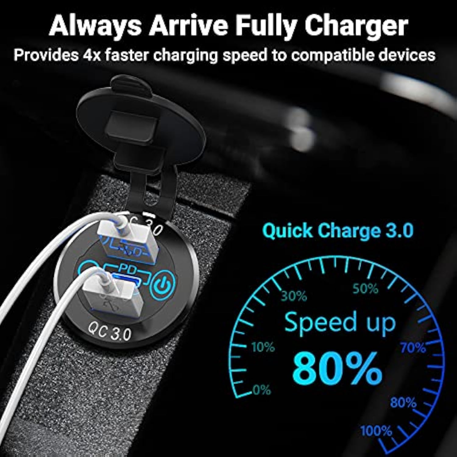 56W Usb C Car Charger Socket, Aluminum Metal 12V/24V Multiple Usb Outlet Pd 20W Usb-C And Dual Qc3.0 Ports With Power Switch Usb Port 12V Socket For Car Rv Boat Marine Truck Golf Motorcycle