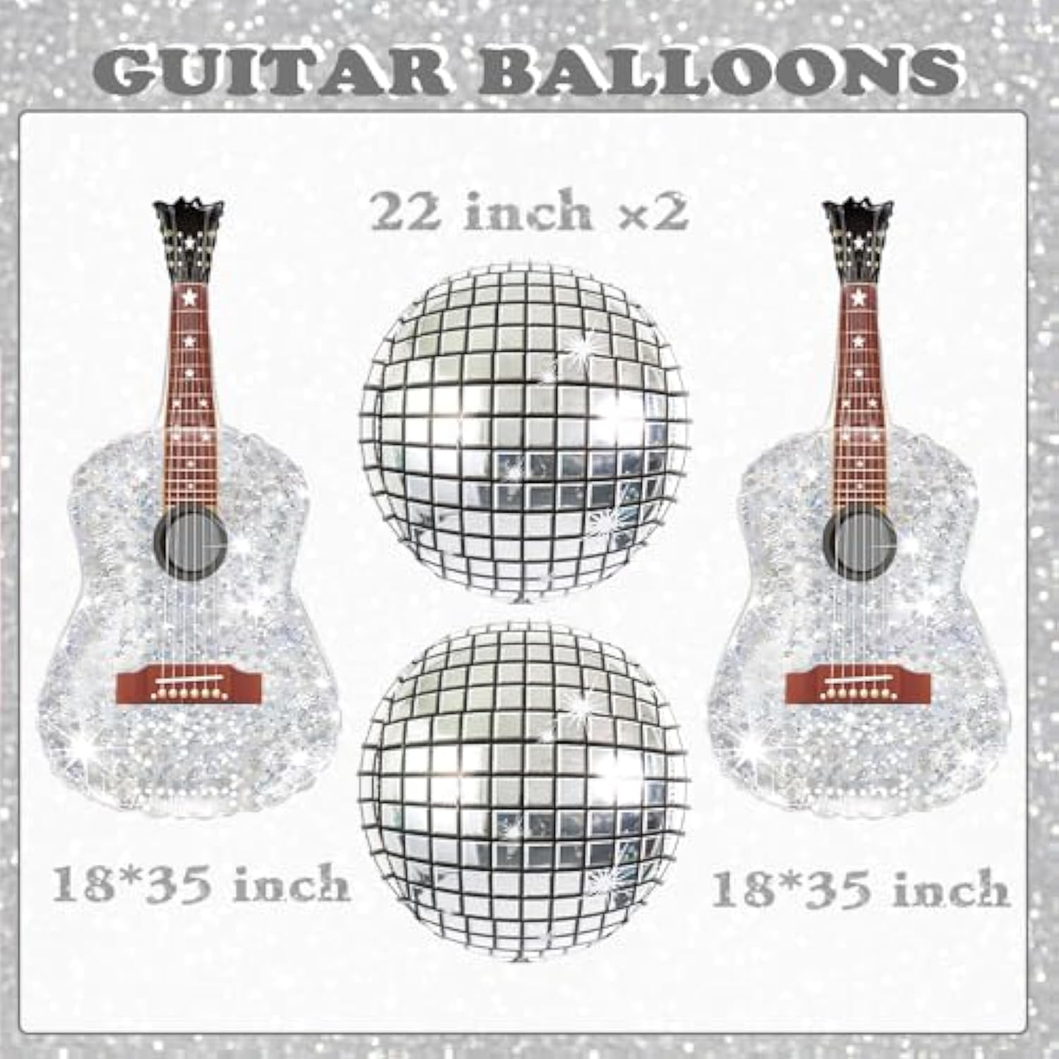 Silver Blow Up Inflatable Guitar Balloons Large 22 Inch 4D Disco Ball Balloons 60S 80S 90S Rock And Roll Music Note Theme Balloon Party Decoration Props For Concert Birthday Party Decorations