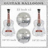 Silver Blow Up Inflatable Guitar Balloons Large 22 Inch 4D Disco Ball Balloons 60S 80S 90S Rock And Roll Music Note Theme Balloon Party Decoration Props For Concert Birthday Party Decorations