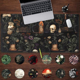 Vintage Aesthetic Xl Extended Large Gaming Mouse Pad - Black Academia Mystical Green Plant Design - Computer Laptop Keyboard And Mouse Mat Desktop Protector - 31.5 X 15.8 In
