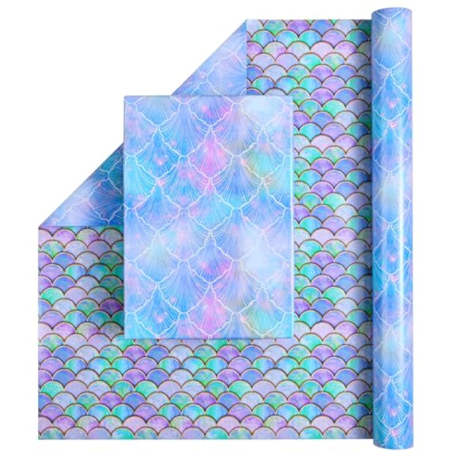 Mermaid Wrapping Paper Roll - Mini Roll 17 Inches X 33 Feet - Birthday Wrapping Paper For Girls, Little Mermaid Wrapping Paper For Girls Birthday Christmas Holiday,