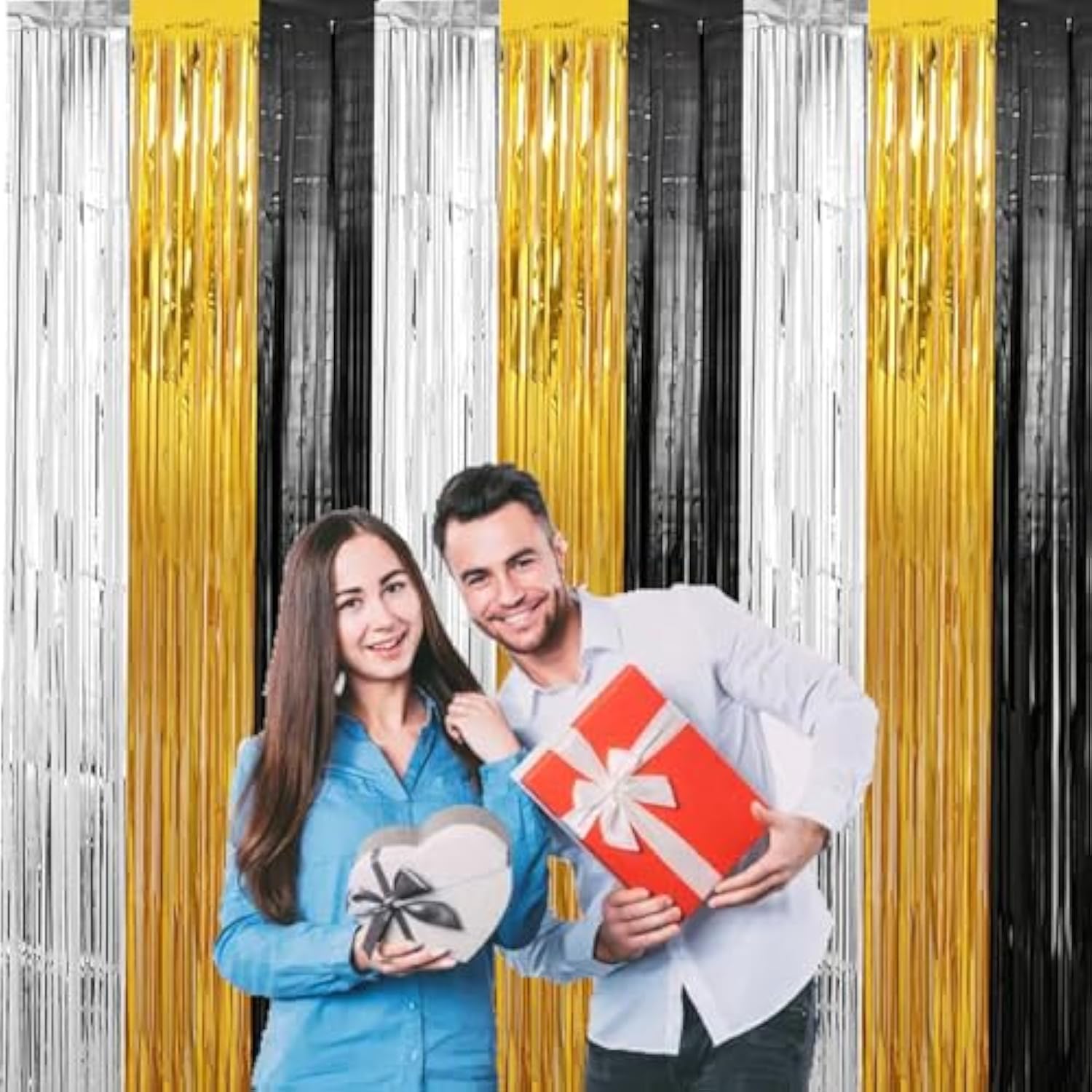 Black Gold Silver Star Foil Fringe Curtains 3 Pack Party Decor
