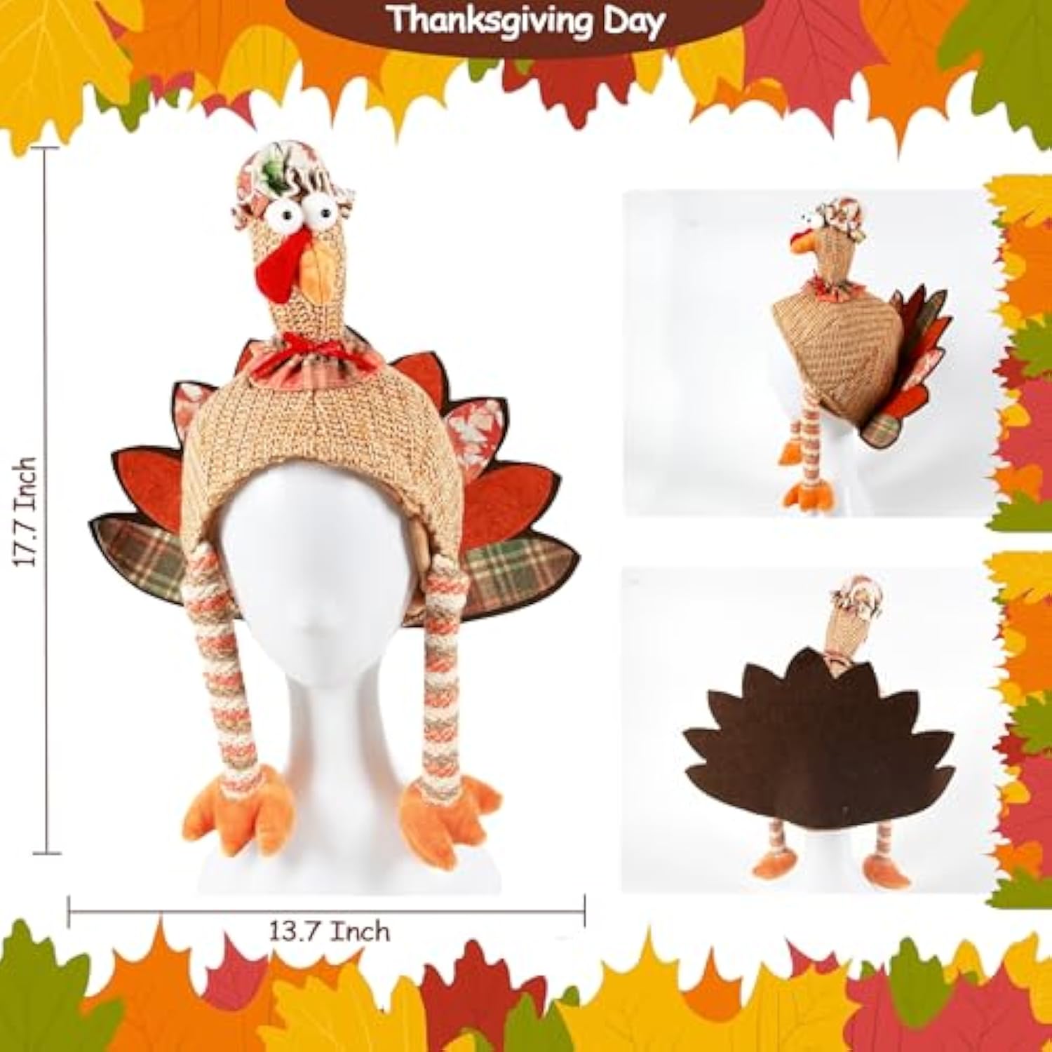 2 Pcs Plush Turkey Hat, Funny Turkey Headwear For Thanksgiving Night Event, Dress-Up Party, Thanksgiving Decor